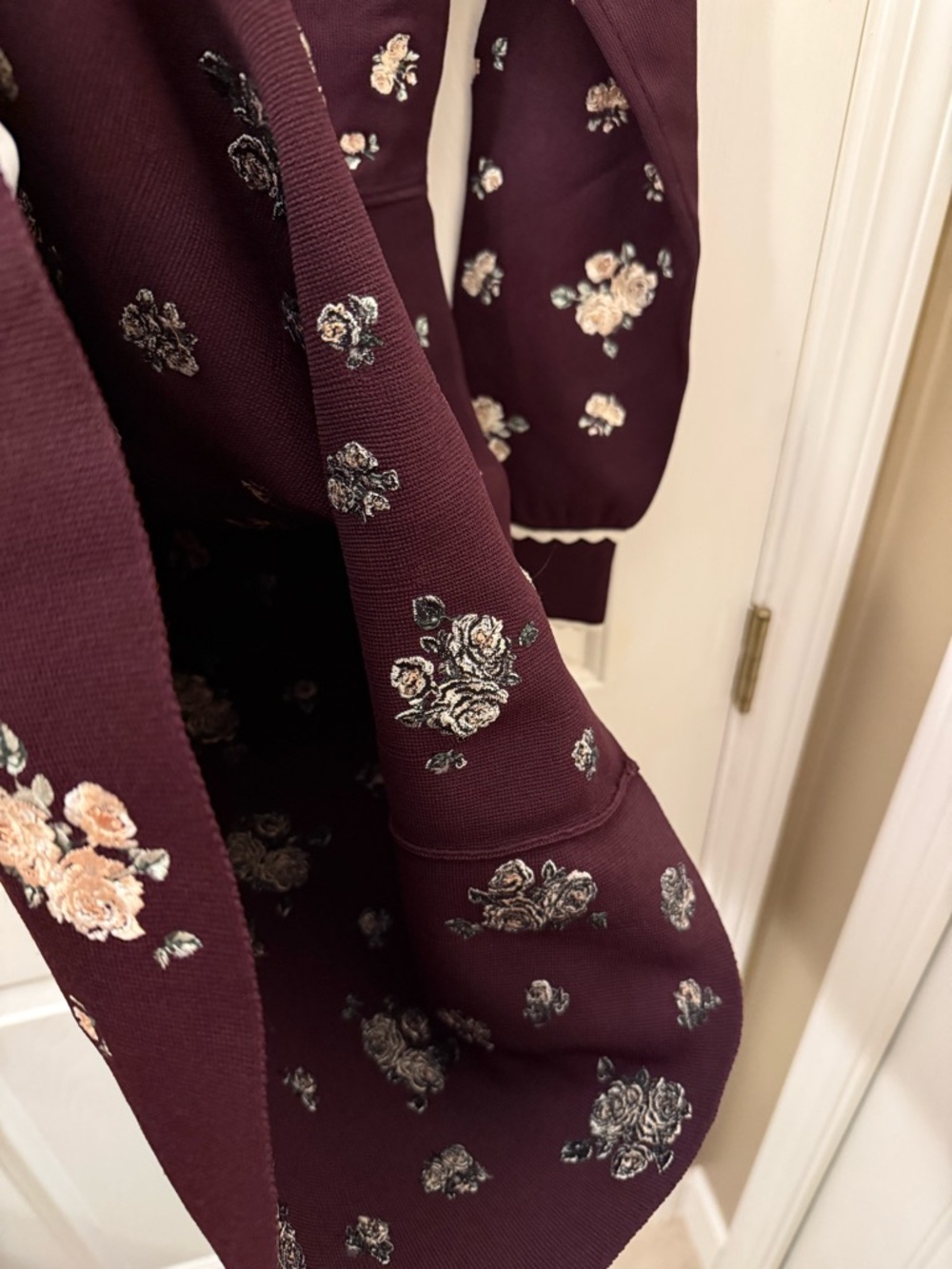 Sandro Floral Embroidered Coatigan - Burgundy - Picture 3 of 5